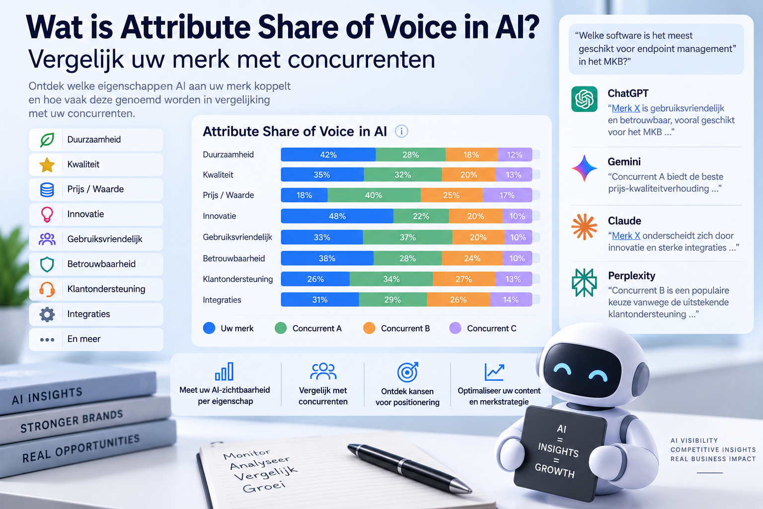 Wat is Attribute Share of Voice in AI? Vergelijk uw merk met concurrenten