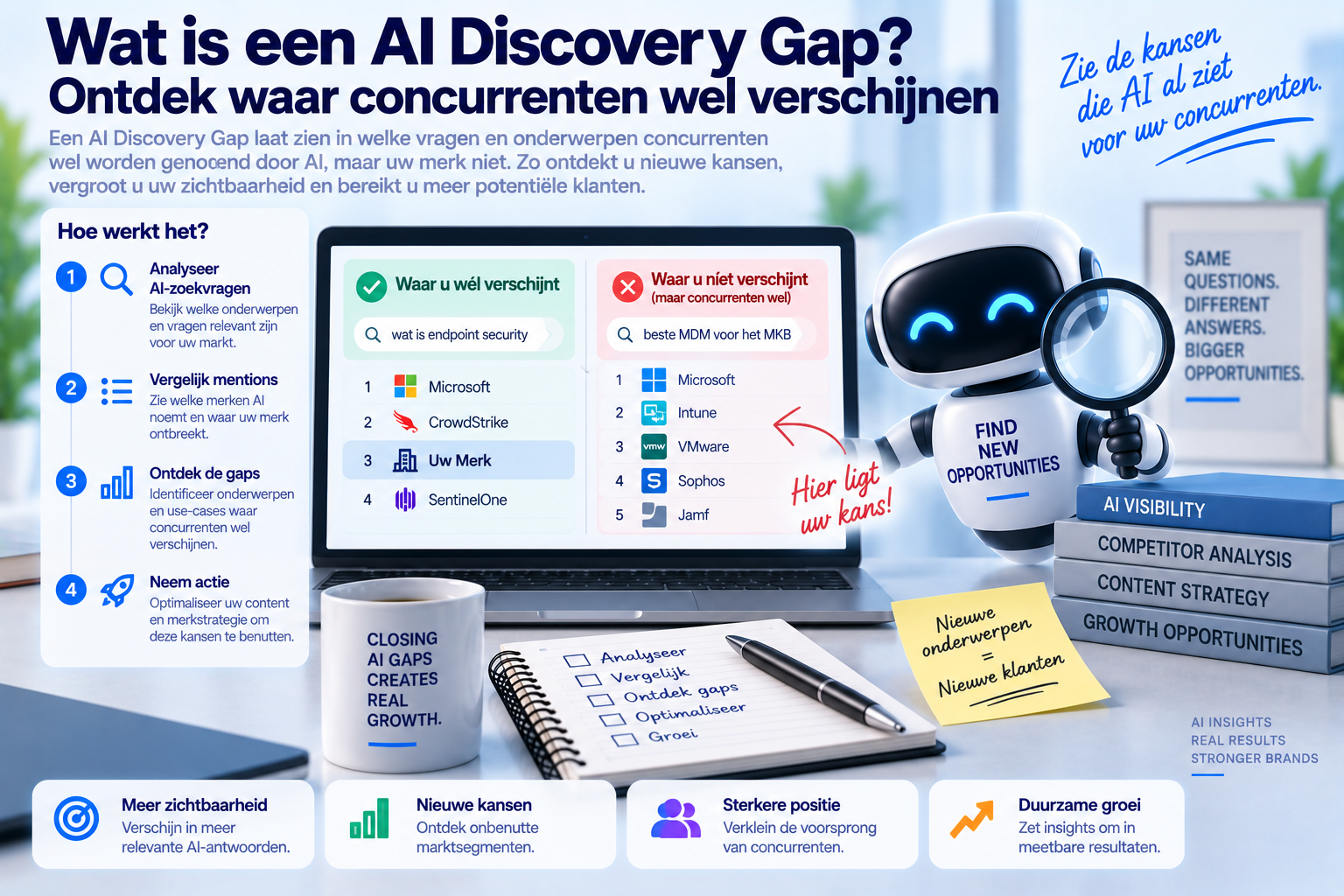 Wat is een AI Discovery Gap? Ontdek waar concurrenten wel verschijnen